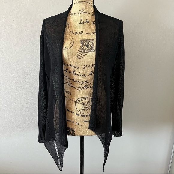 Eileen‎ Fisher Long-Sleeve Black Sheer Knit Cardigan - Picture 4 of 9